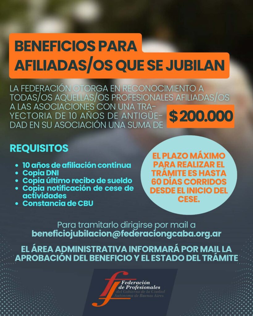 Beneficio para Afiliadas/os que se jubilan